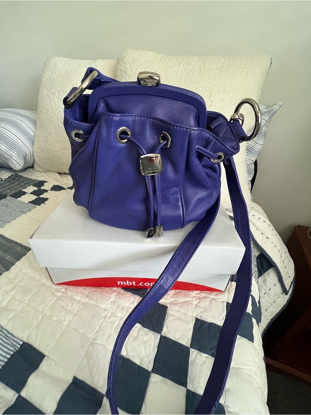 Purple Leather Drawstring Crossbody Bag